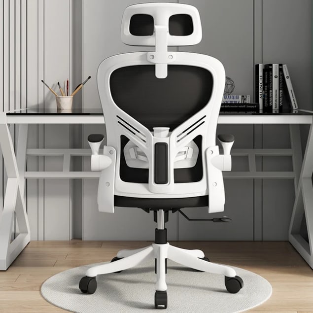 Chaise de Bureau Ergonomique avec Appui-tête - Design Moderne Blanc/Noir