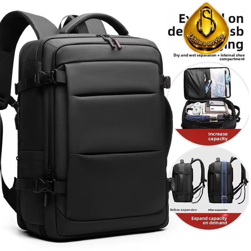 Sac à dos de voyage extensible avec compartiment chaussures - Noir