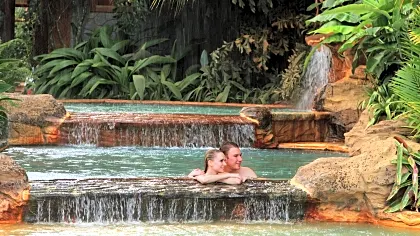 Couple resting in luxury hot springs