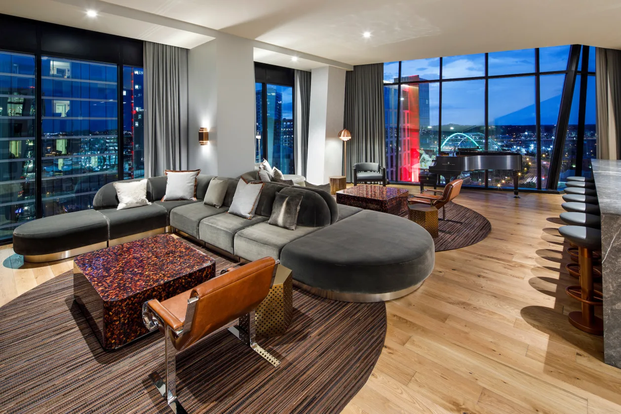 Presidential Suite at The Joseph Nashville with the view of the city lights