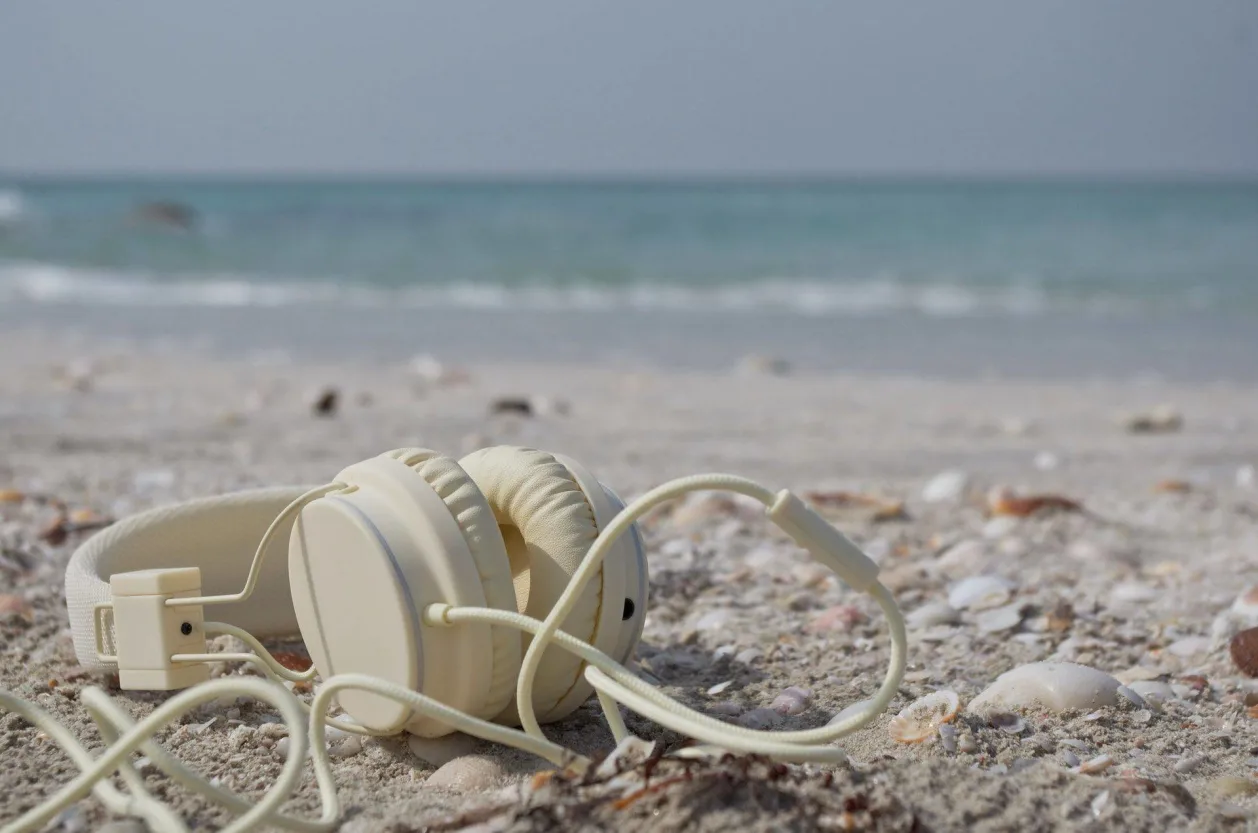 Kauai headphones on beach