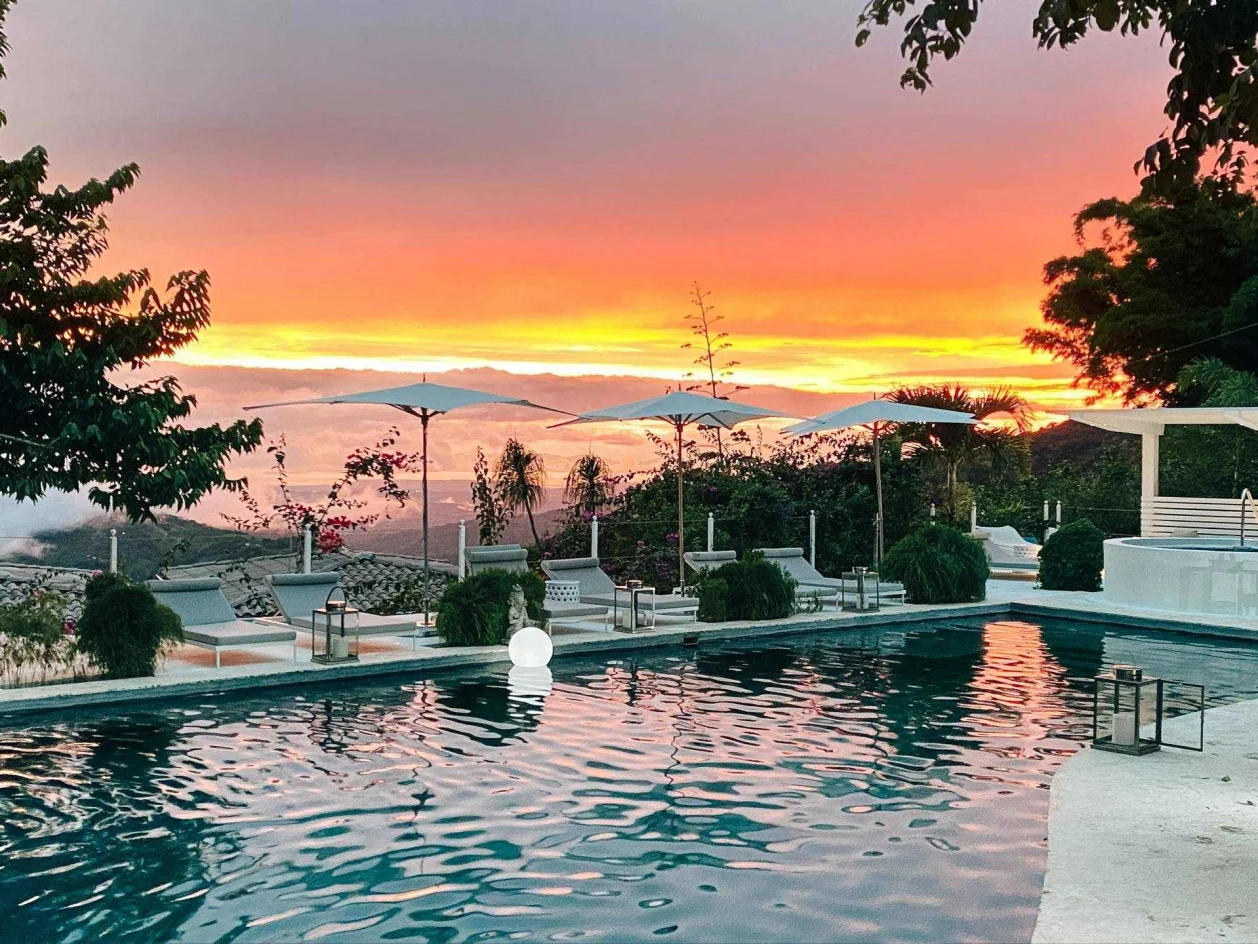 The Retreat Costa Rica main pool at sunset