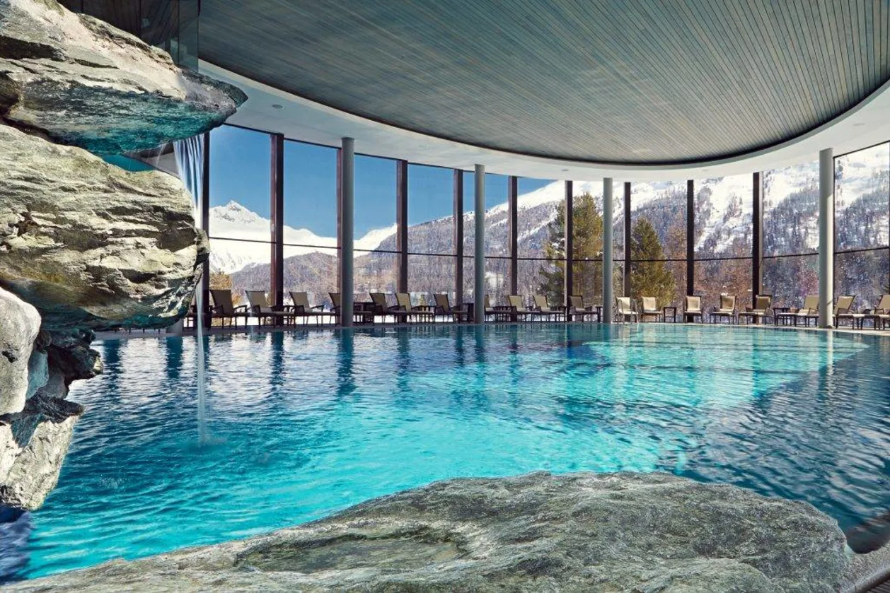 Indoor pool during winter at Badrutt's Palace Hotel in Switzerland