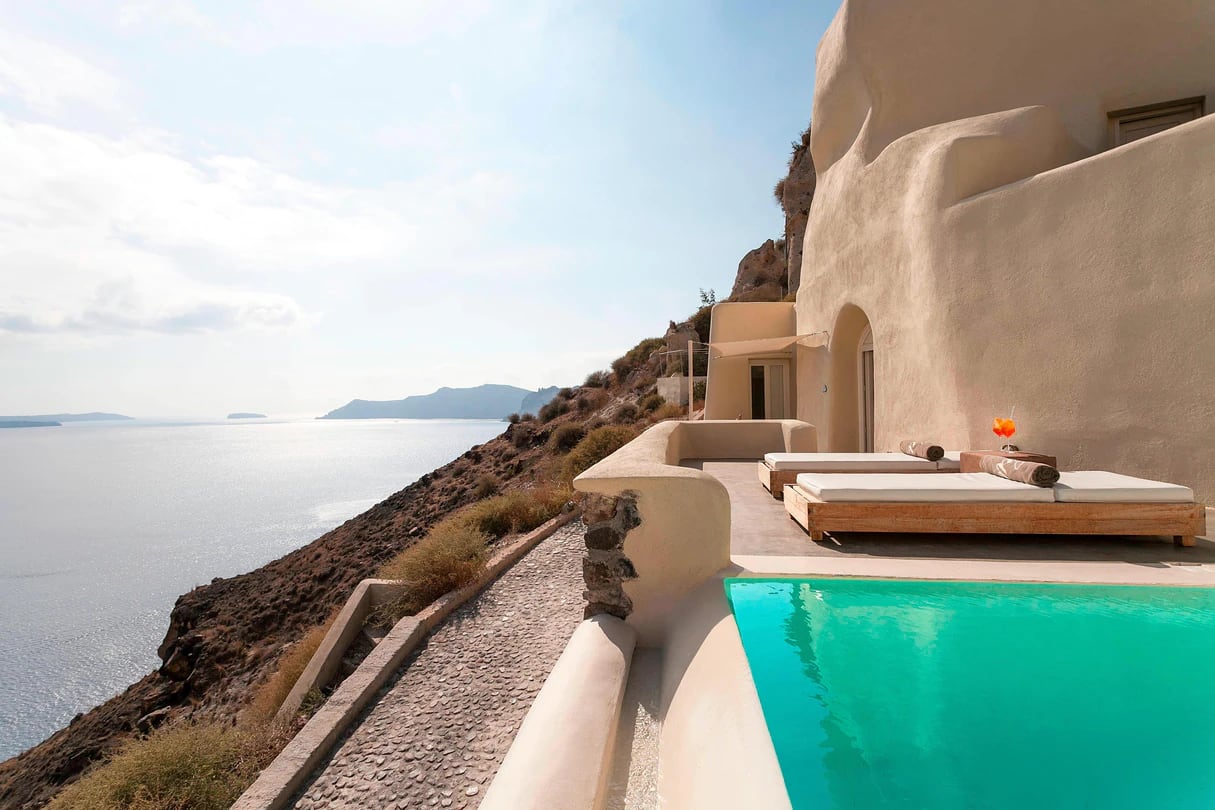 mystique in Santorini villa patio deck