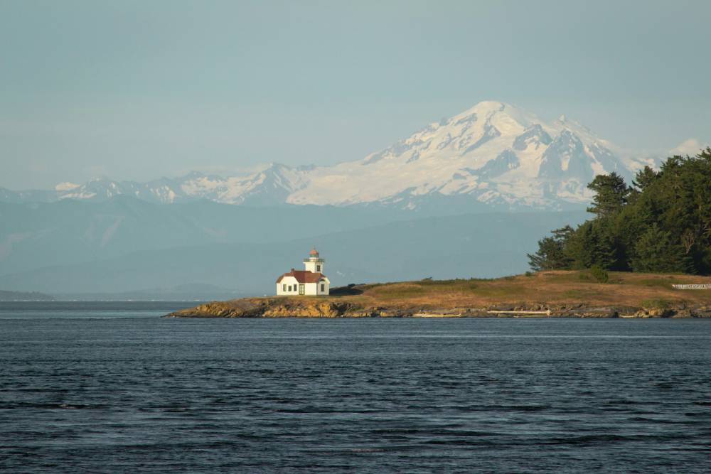 Patos Island Lighthouse and Mt Baker San Juan Island