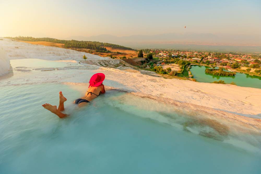 Woman in Pamukkale natural pools Turkiye