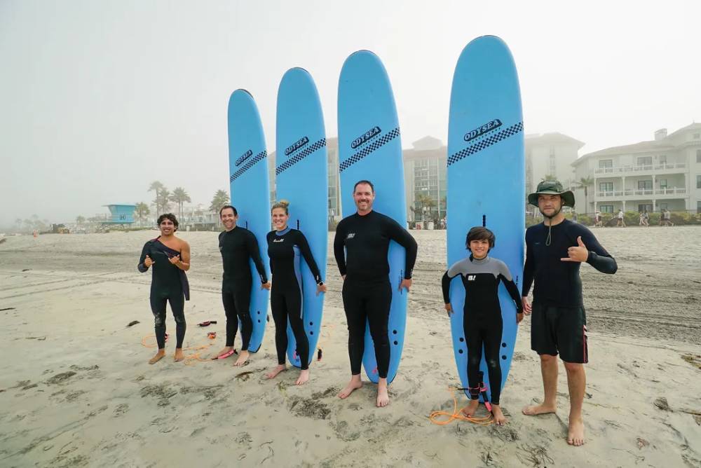 Group surf lesson at Hotel del Coronado
