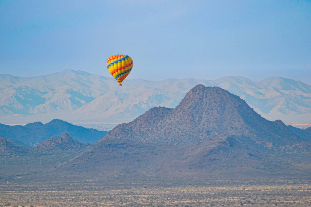 Hot air balloon over Phoenix desert