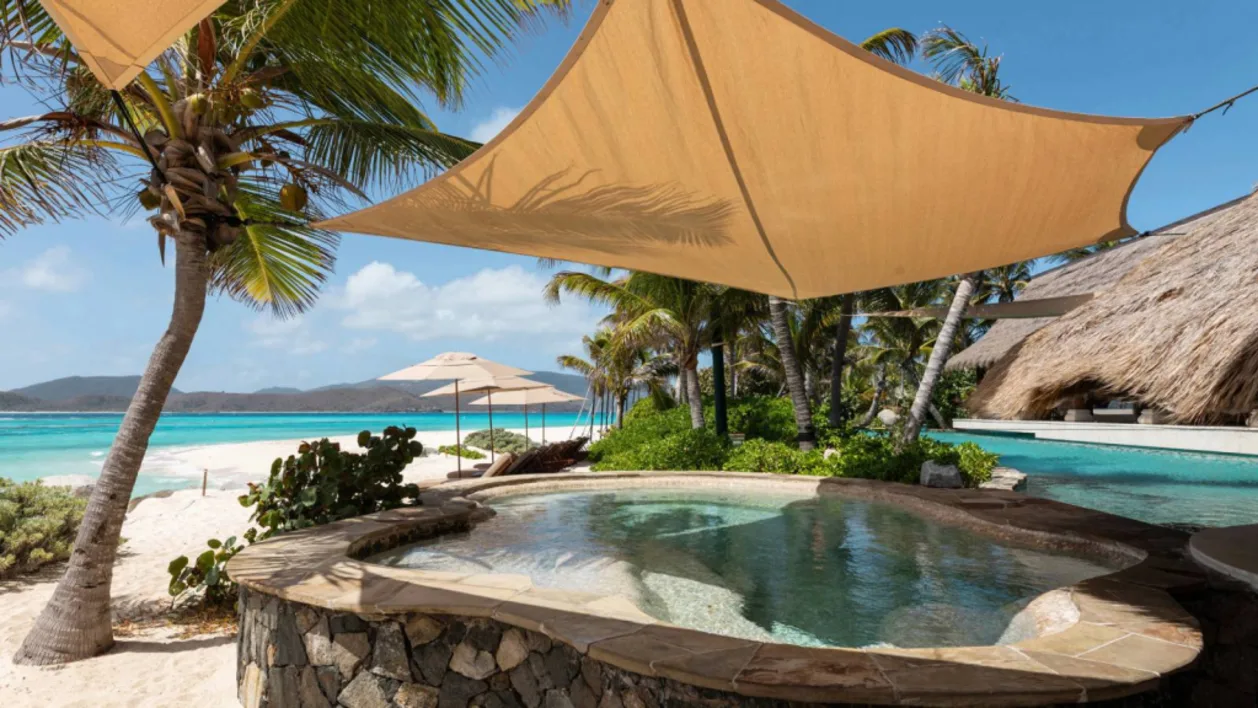Outdoor hot tub at Necker Island
