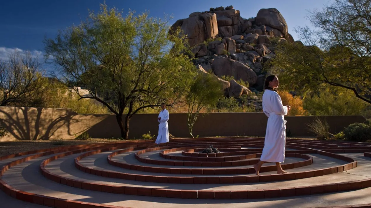 The Boulders labyrinth practicing mindfulness