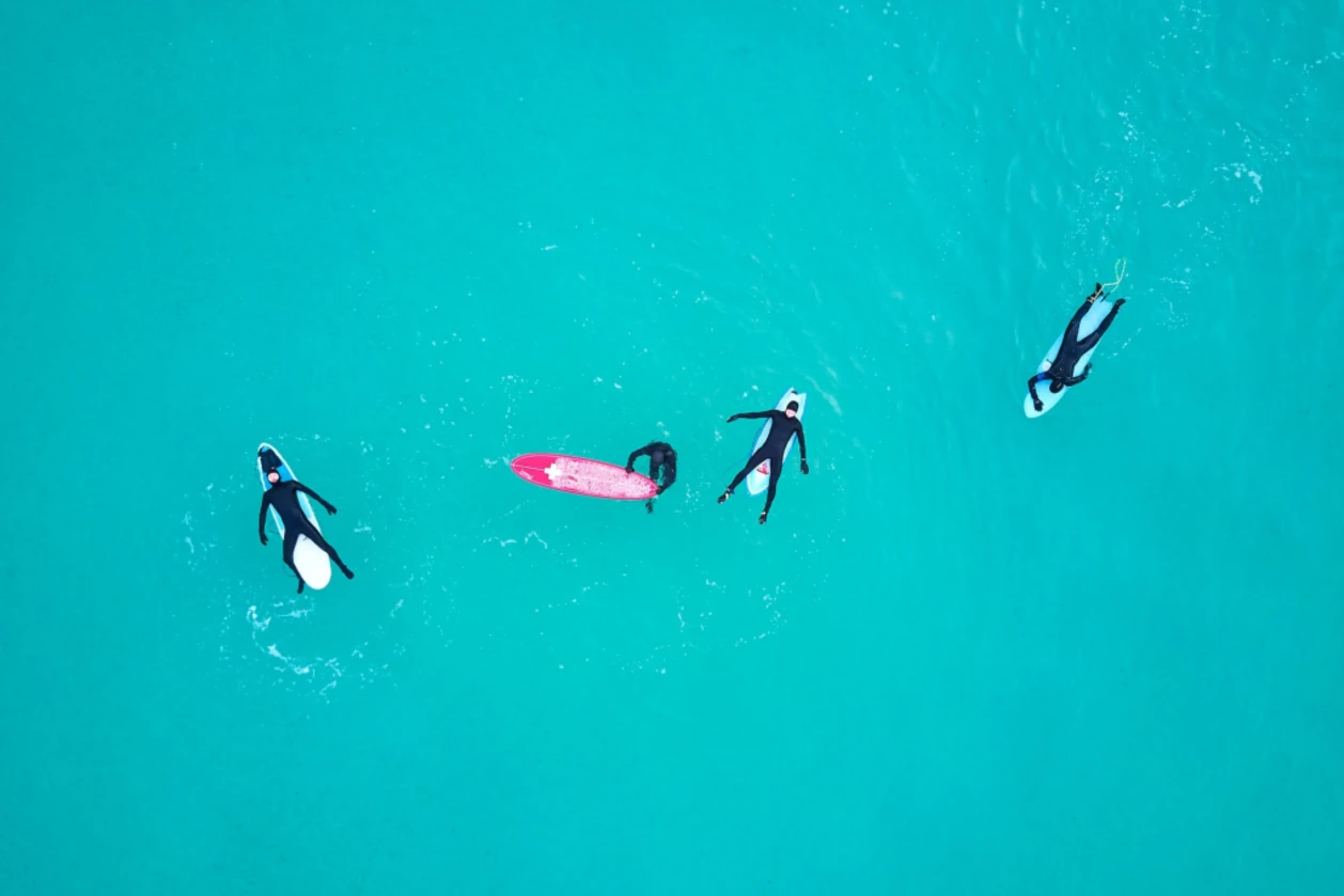 group of surfers in wetsuits norway