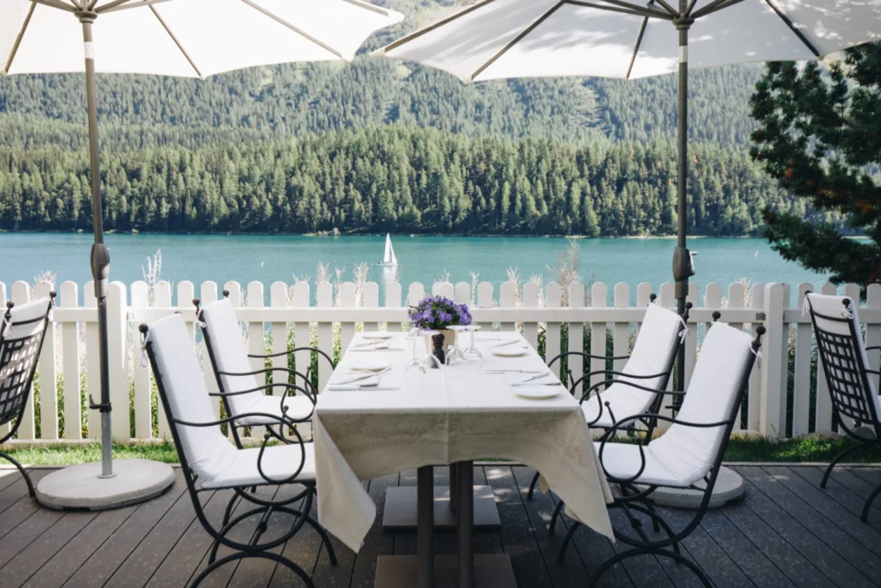 Badrutt's Palace Hotel restaurant during summer
