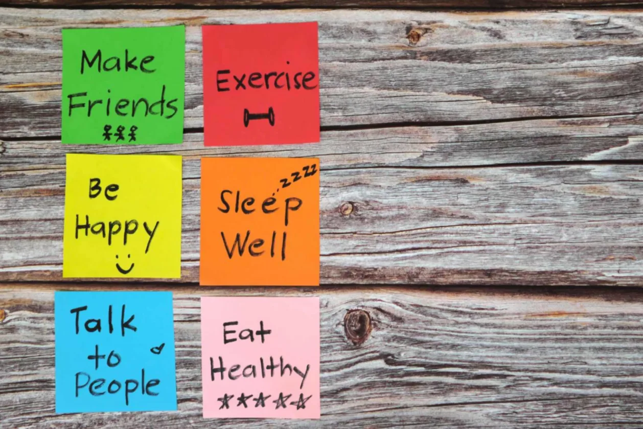6 dimensions of wellness on sticky notes