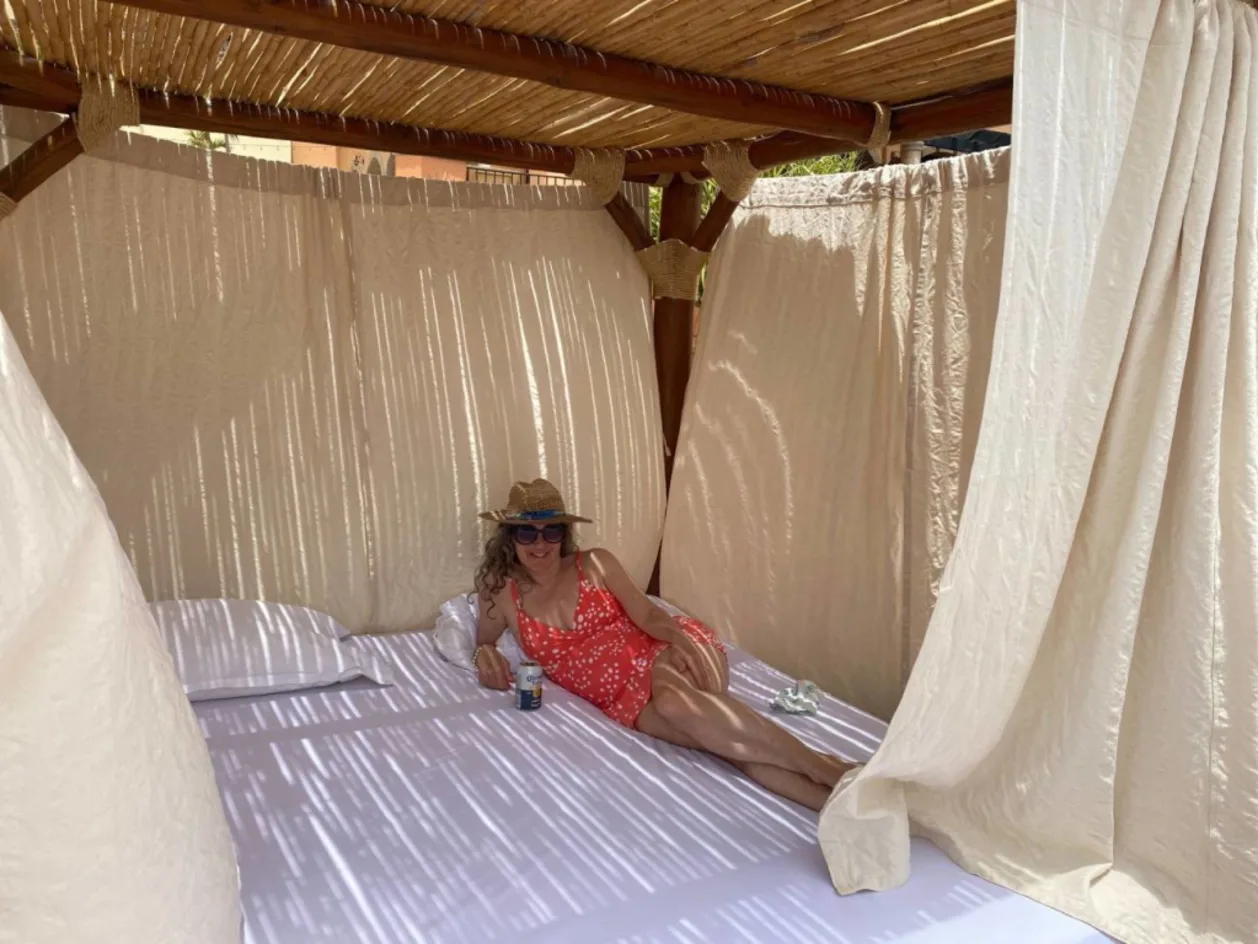 Diana Ballon on Bali bed at Hacienda del Mar