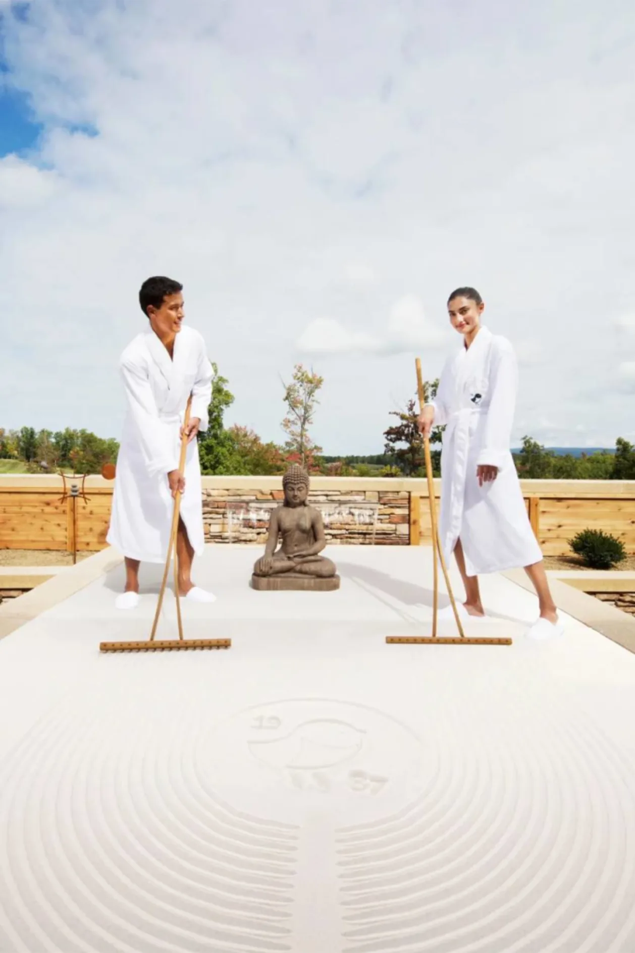 Guests in sandy zen garden at Nemacolin pennsylvania