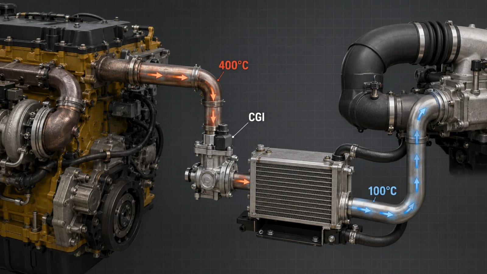 Portada: Sistema CGI (Cooled Gas Induction) en Cat: válvula, cooler y sensor