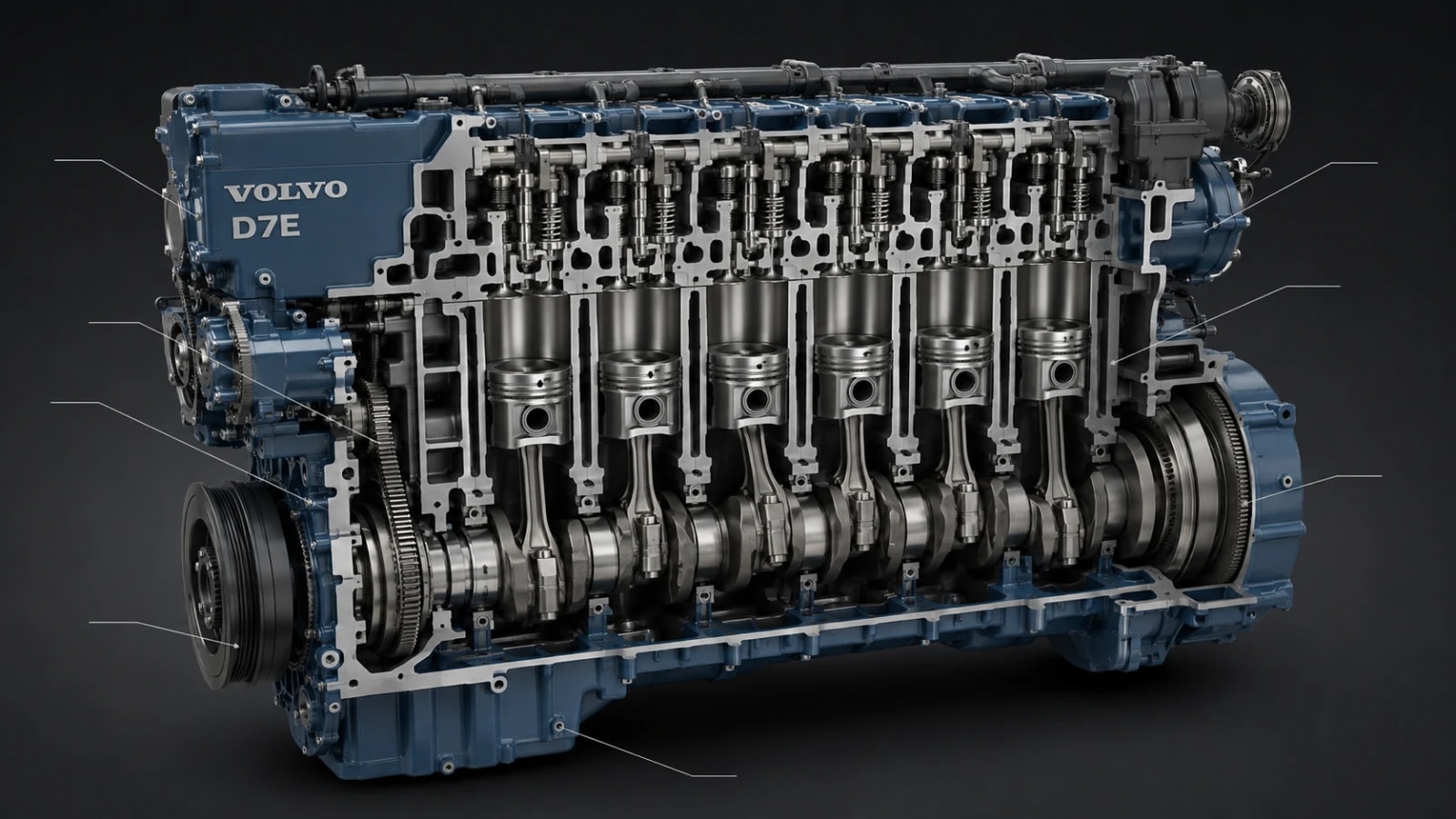 Portada: Estructura del motor Volvo D7E: bloque, culata, pistones y camisas