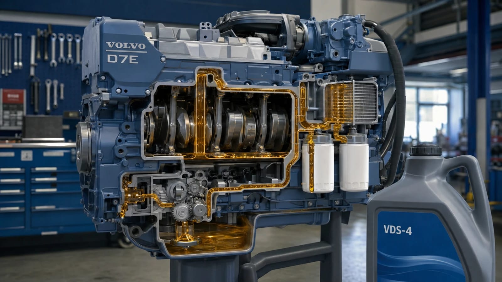 Portada: Sistema de lubricación del Volvo D7E: aceite, filtros y enfriador