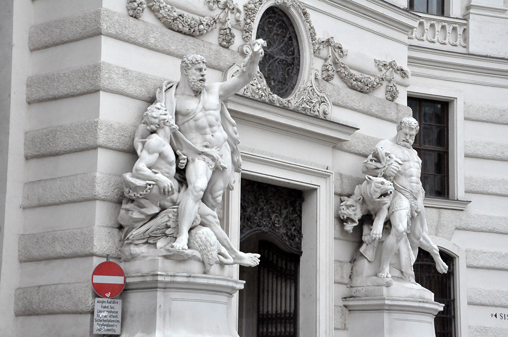 Statue of Hercules killing the Stymphalian birds at the Michaelerplatz entrance to the Michaelertrakt, Hofburg Palace, Vienna