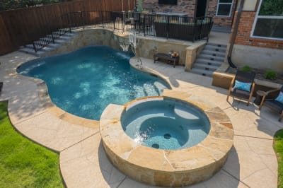 Temperature monitoring technology integrated into a custom swimming pool crafted through Selah's collaborative Design Center process in Flower Mound, Denton County, TX.