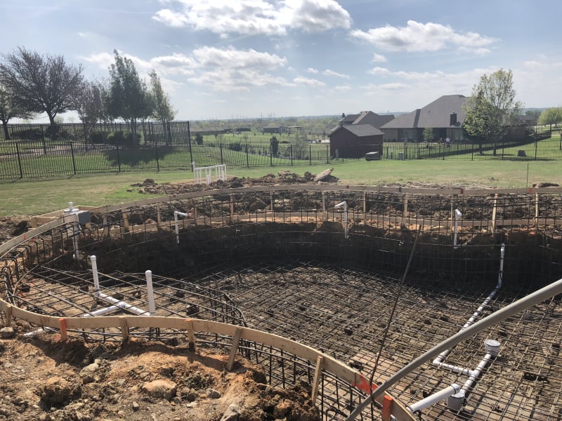 Inground Swimming Pool Rebar Steel on sloped yard