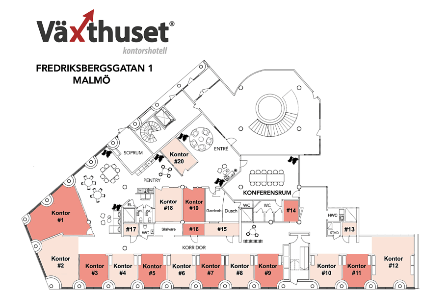 Office hotel/Co-working finns att hyra på Fredriksbergsgatan 1 A i Malmo