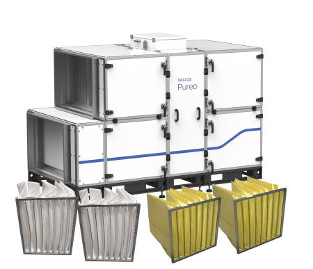 Vallox Pureo SR 1000 terminal block unit package with water heater product image