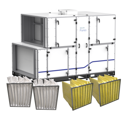 Vallox Pureo SR 2000 terminal block unit package with water heater product image