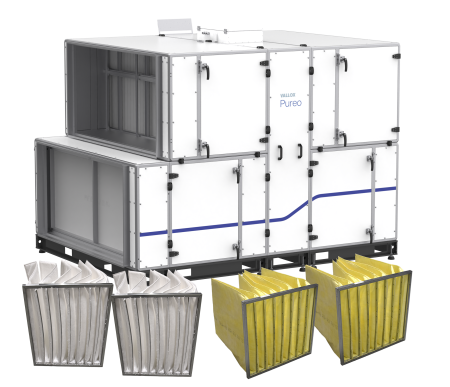 Vallox Pureo SR 3000 terminal block unit package with water heater product image