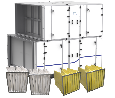 Vallox Pureo SR 4500 terminal block unit package with water heater product image