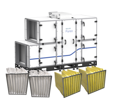 Vallox Pureo SR 550 terminal block unit package with water heater product image