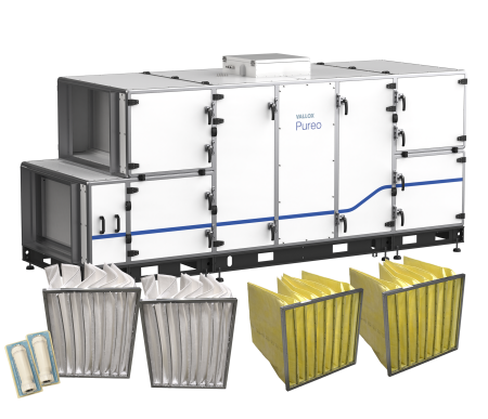 Vallox Pureo SX 1000 terminal block unit package with water heater product image