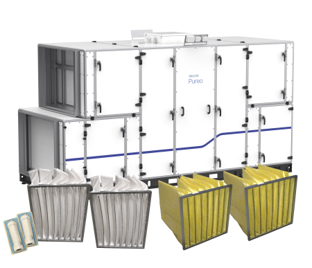 Vallox Pureo SX 1500 terminal block unit package with water heater product image