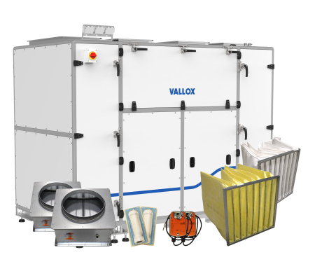 Vallox Pureo TX 1300 terminal block unit package with water heater product image