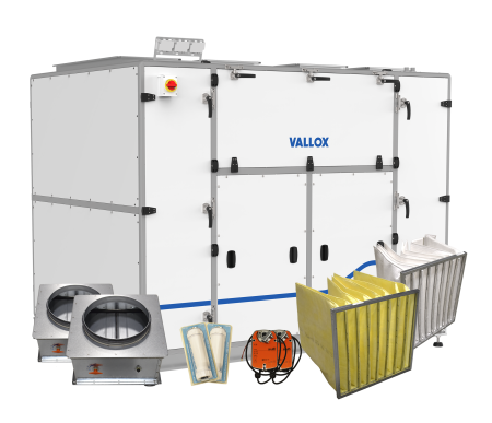 Vallox Pureo TX 1800 terminal block unit package with water heater product image