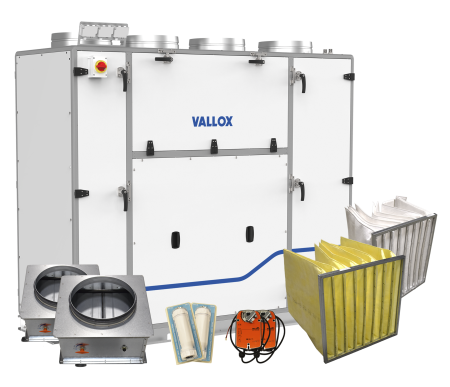 Vallox Pureo TX 900 terminal block unit package with water heater product image