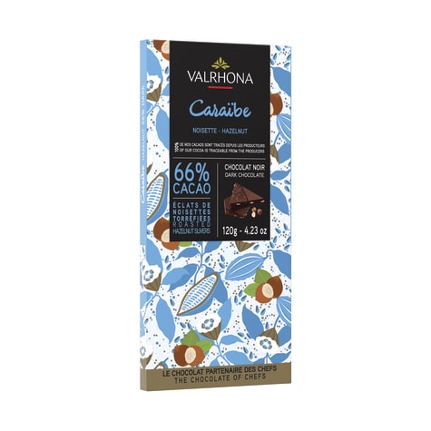 VALRHONA DARK CHOCOLATE CARAÏBE 66% ​HAZELNUT​ BAR