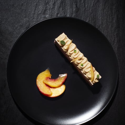 VALRHONA PEACH, DULCE DE LECHE & BUCKWHEAT HONEY ENTREMETS RECIPE BY CHEF CATHERINE MERA