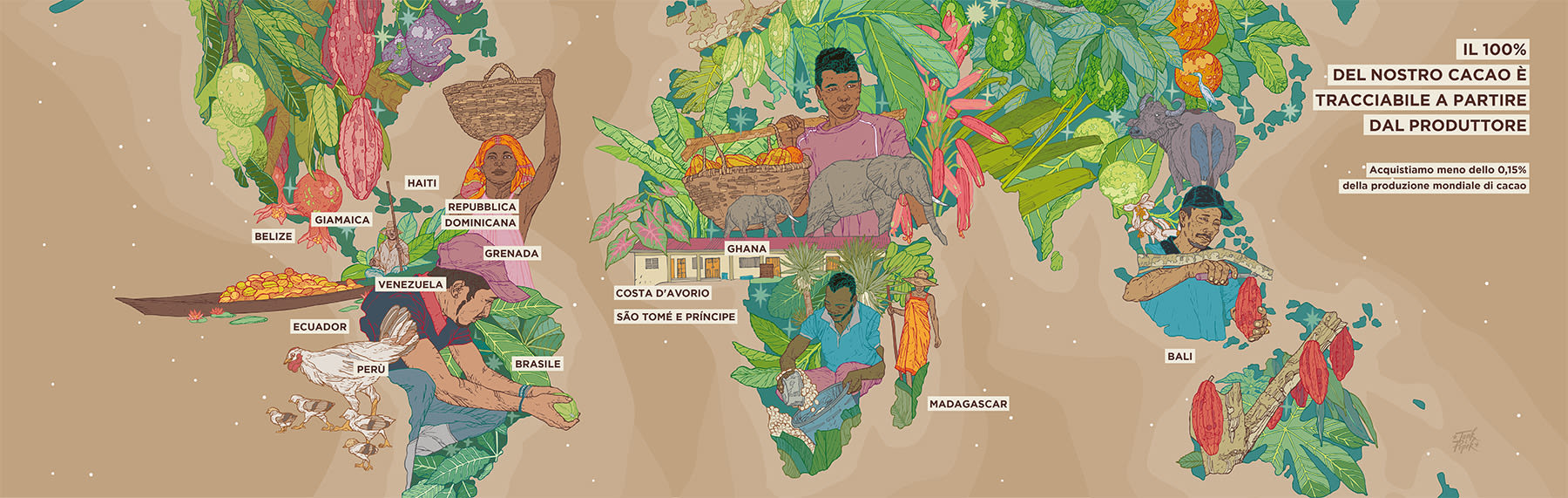 Mappa dell&rsquo;approvvigionamento di cacao Valrhona nel 2022