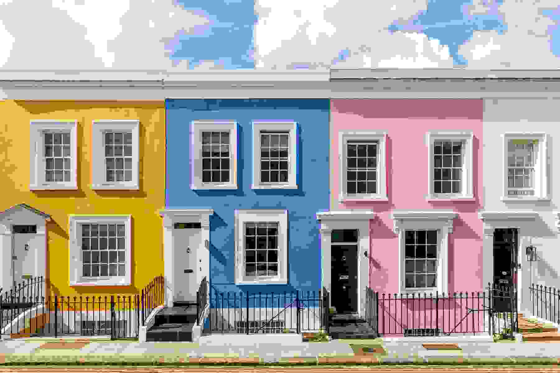 A row of colorful homes
