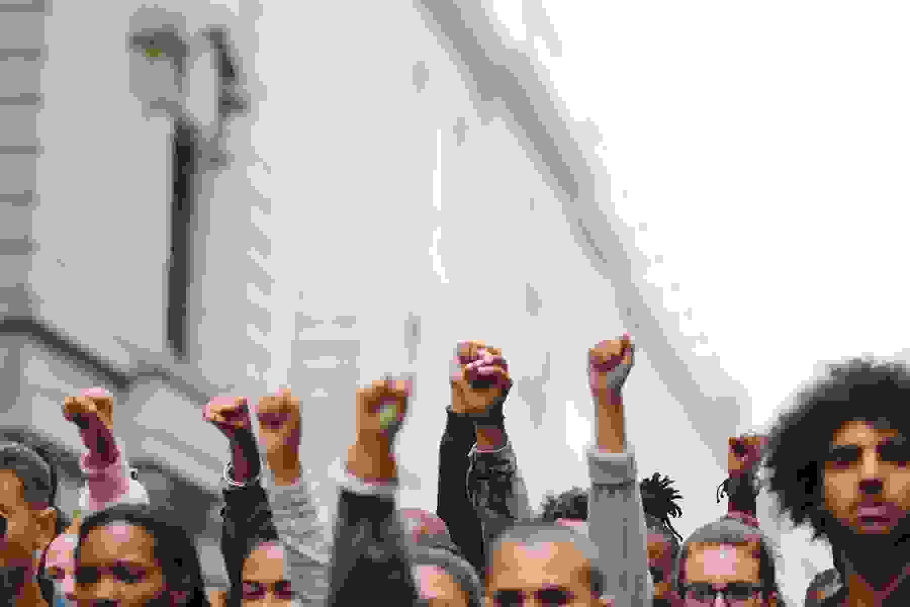 Arms raised in protest