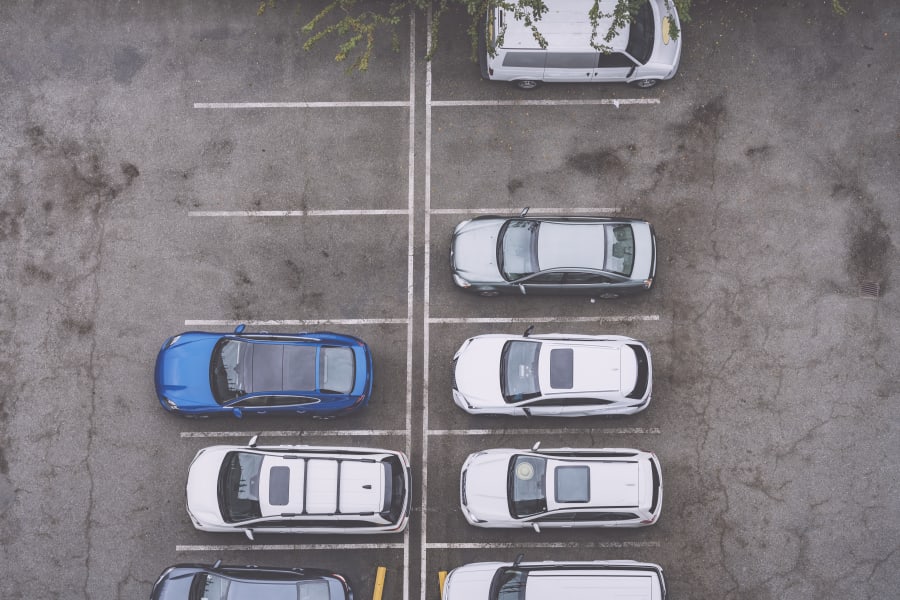 High angle view of cars in a parking lot