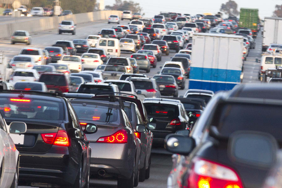 A traffic jam on the 5 freeway