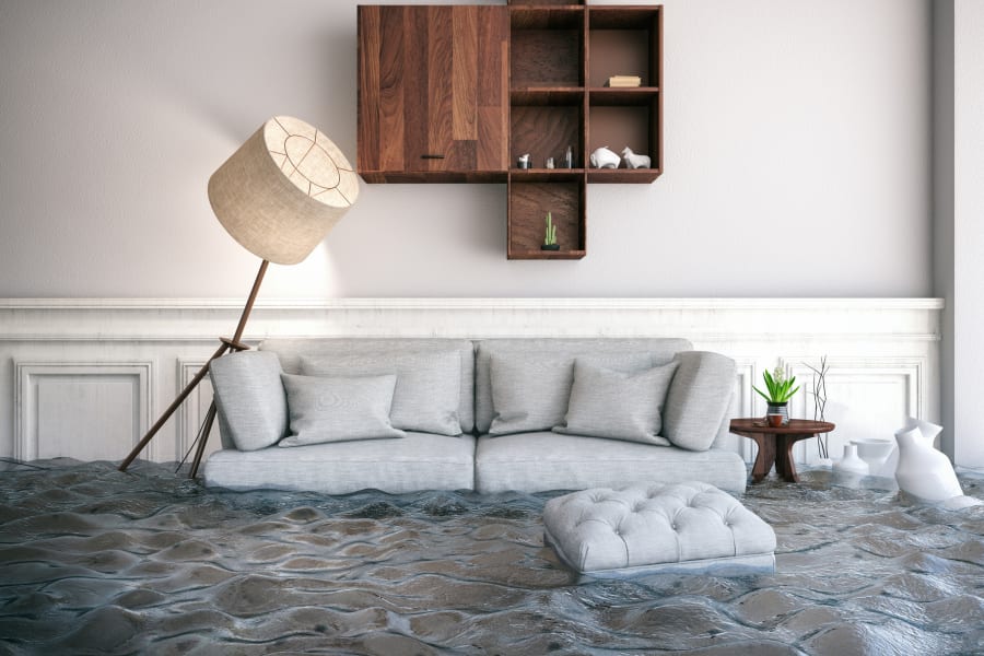 living room after storm damage