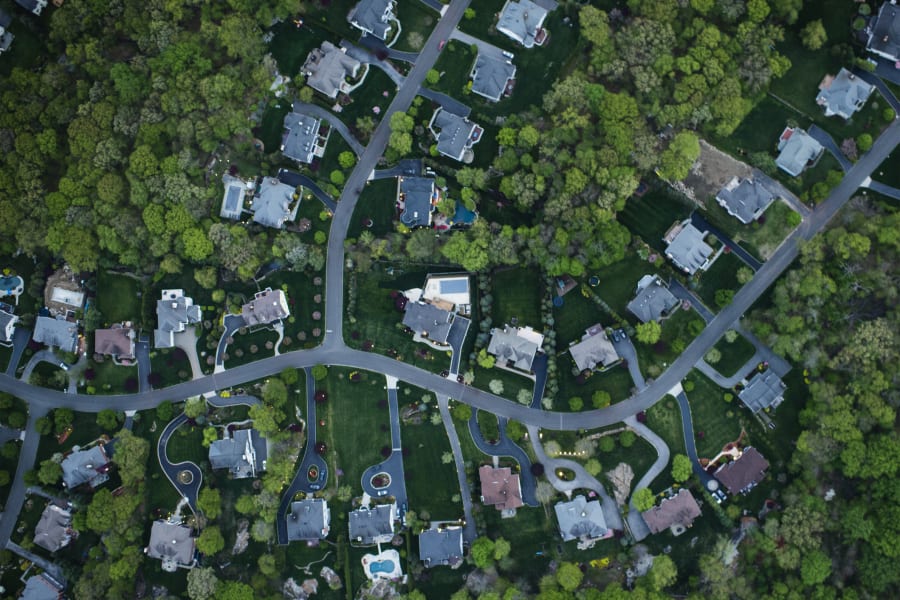 Aerial view of a suburb in NY