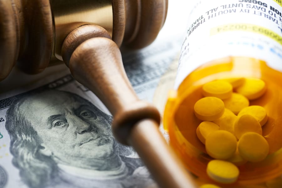 A gavel and prescription drugs