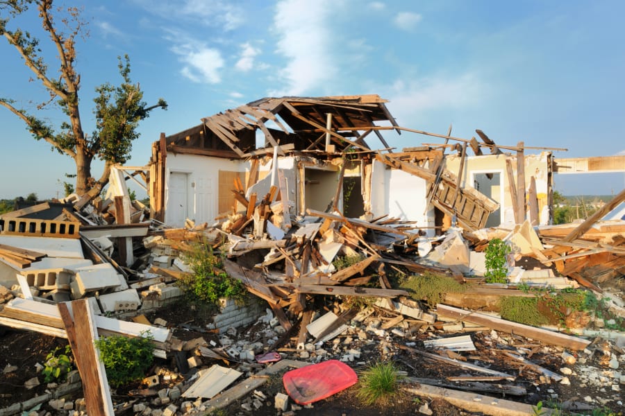 A house destroyed in a tornado