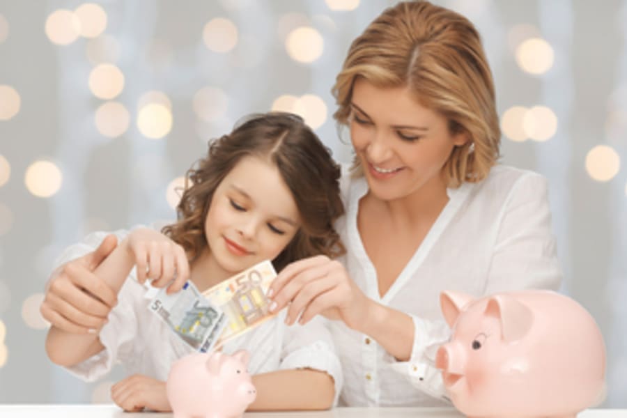 mother helping daughter start savings