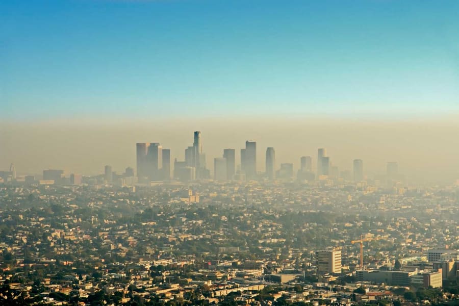 A layer or smog over a city.
