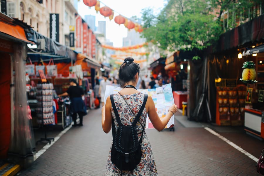 Expat looking at a map